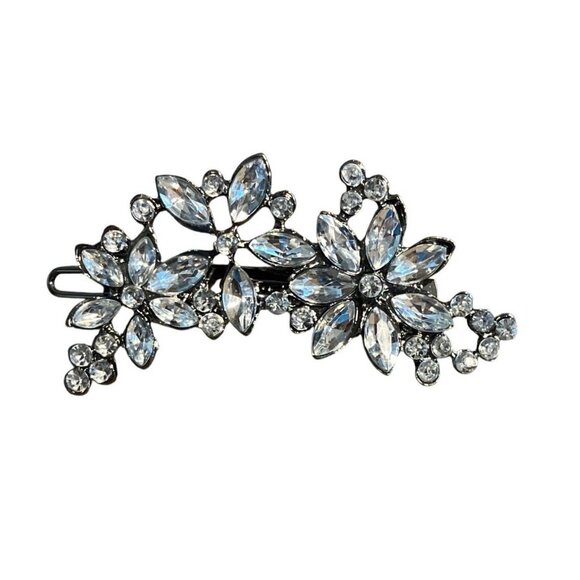 CrFlower Hair Clip W/ Rhinestone Detailing For Women Silver Tone Finish - Picture 10 of 10